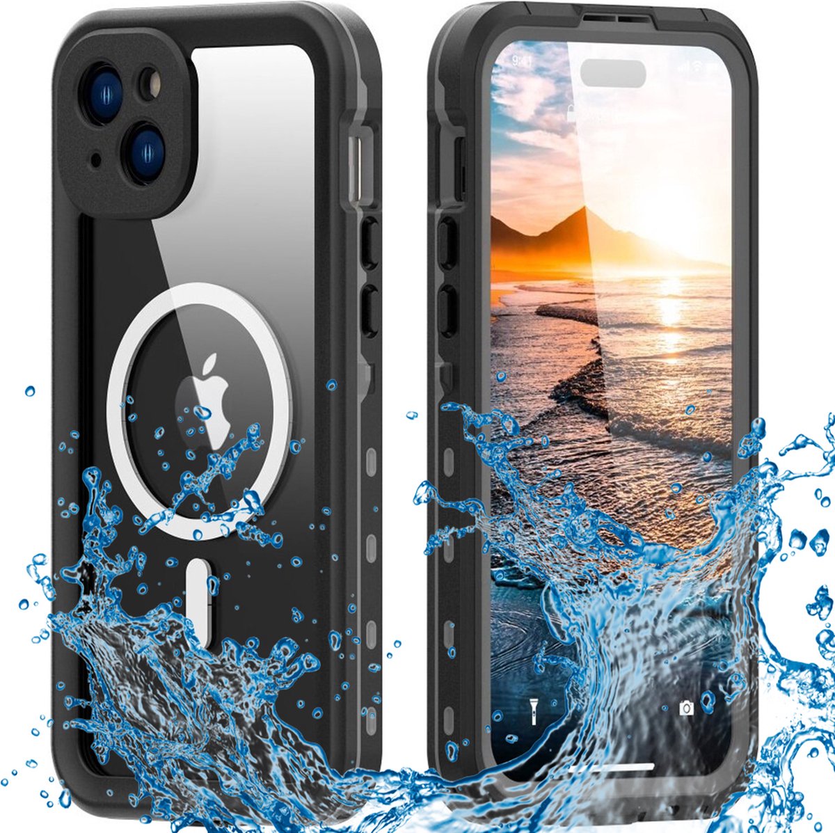 Hoesje geschikt voor Apple iPhone 15 Plus - Shellbox Waterproof IP68 waterdichte 360 Case - Geschikt voor MagSafe - Zwart