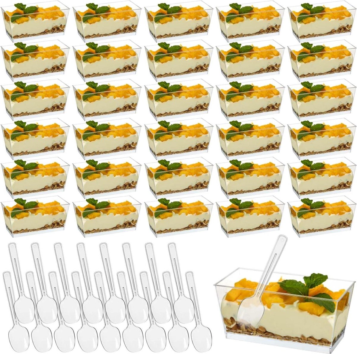PHYLES 50 stuks plastic dessertbekers met deksels