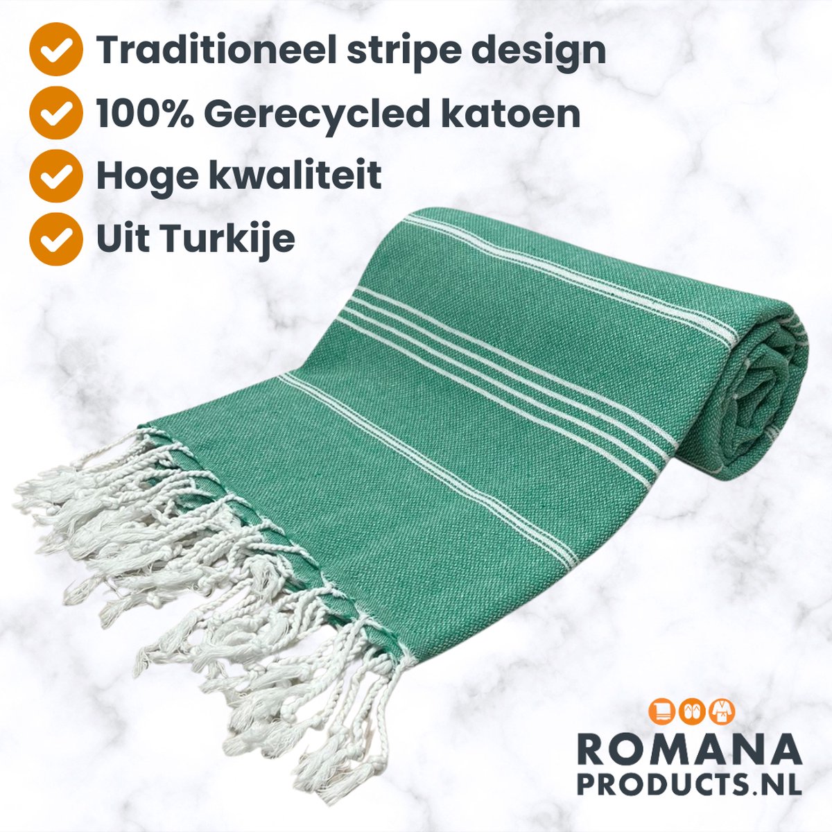 Romana Products Stripe Hamamdoek - Baddoek - Strandlaken - Saunalaken - 100cm x 180cm - Groen