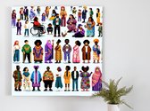 Pixel art dikke dames schilderij | Vrolijke Volumineuze Vrouwen: Een Kleurrijke Pixelkunst Interpretatie | Kunst - 40x40 centimeter op Canvas | Foto op Canvas