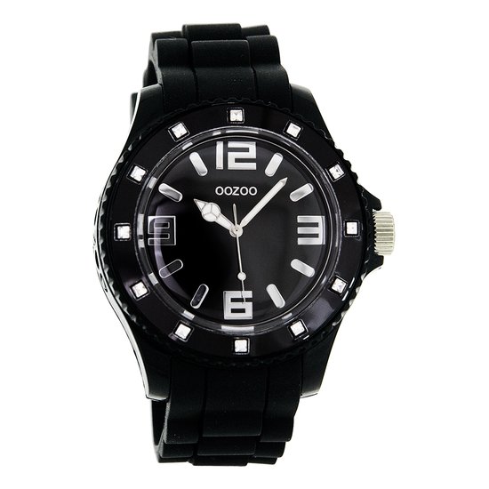 OOZOO Timepieces - Zwarte horloge met zwarte rubber band - C4360