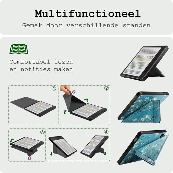 Hoes Geschikt voor Kobo Libra Colour Hoesje Bookcase Cover Hoes Trifold - Hoesje Geschikt voor Kobo Libra Colour Hoes Cover Case - Bloesem van LC.IMEEKE — afbeelding 3