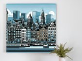 Modern amsterdam schilderij | Flitsend stadsgezicht: vernieuwend kunstwerk dat Amsterdam iconisch maakt | Kunst - 60x60 centimeter op Canvas | Foto op Canvas
