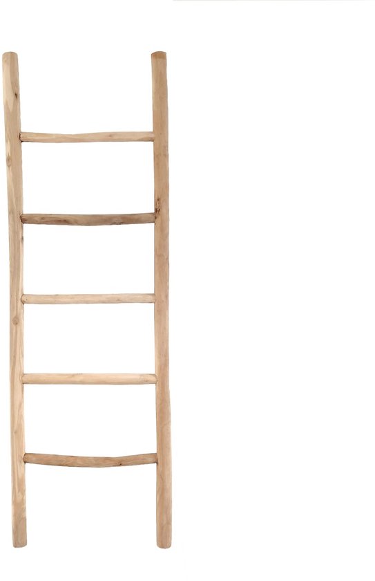 Teakea - Decoratie Ladder Naturel Eiken-Look 50x5x150 cm - Houten Handdoekladder