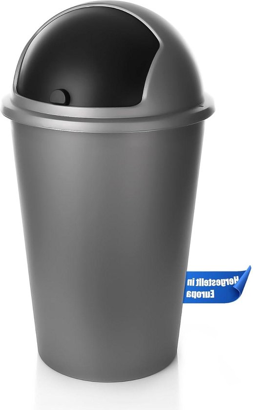 Prullenbak 50 L - Afvalemmer Keuken, Badkamer, & Meer - Kunststof Prullenmanden met Schuifdeksel - Vuilnisemmer voor Binnen (Zwart