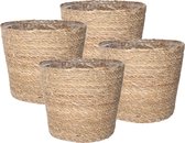 Set de 4 cache-pots/pots de fleurs en jute/jonc de mer diamètre 22 cm et hauteur 19 cm beige crème - Avec intérieur en plastique