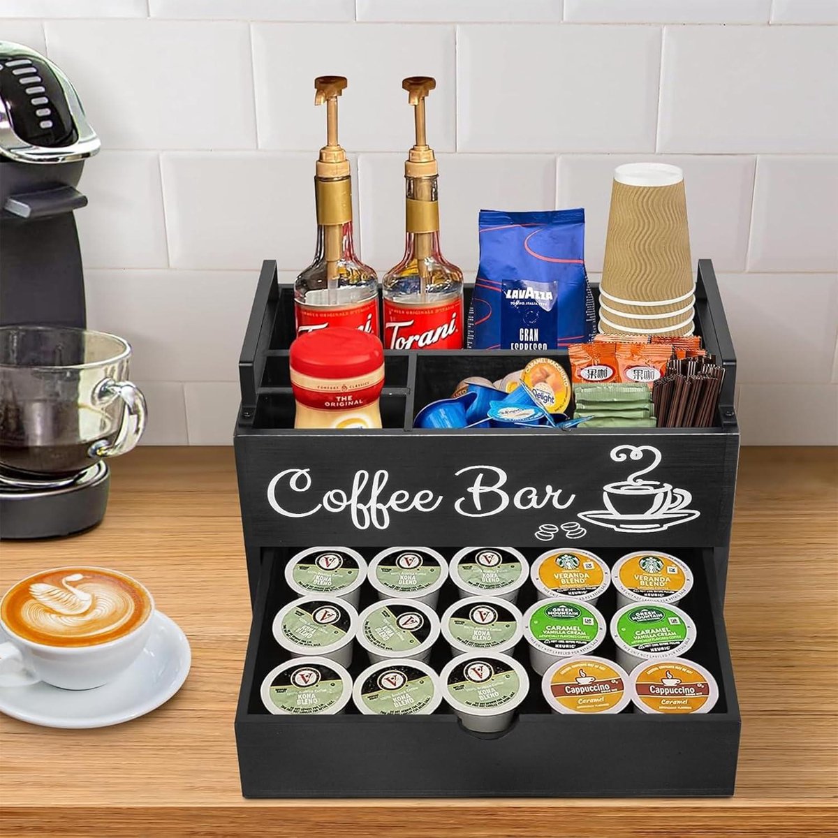 Guolich Koffieorganizer, thee-opslag van koffieaccessoires, koffie- en theezakjes, opbergdoos, koffiecapsules voor melk, servetten, capsules, suikersticks