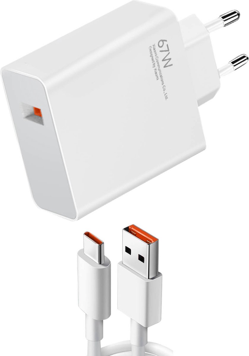 Xiaomi 67W HyperCharge Combo (Type A) - Snellader - 67W Maximaal Vermogen - USB A Oplaadadapter - Inclusief Snellaadkabel - HyperCharge Technologie - Geschikt voor Smartphone en Tablet - EU Stekker - Compact en Veilig Ontwerp