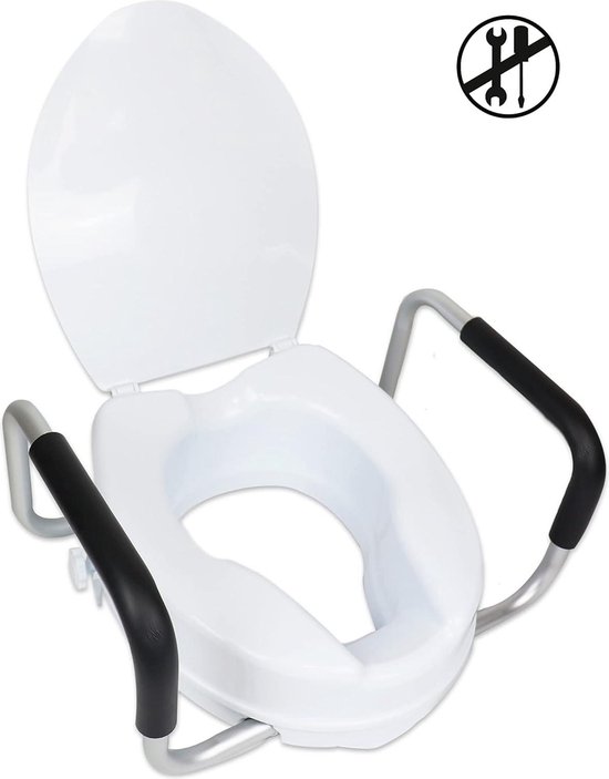 Toiletverhoger met Armleuningen 10 cm Verhoogde Toiletbril Ouderen WC Verhoger-Lifter Raised Toilet Seat-Wit — afbeelding 4