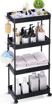 Bol.com Smalle Keukentrolley 4 Niveaus 22 cm Breed Opbergwagen - Keukenkast - Zwart - 40x22x88 cm aanbieding