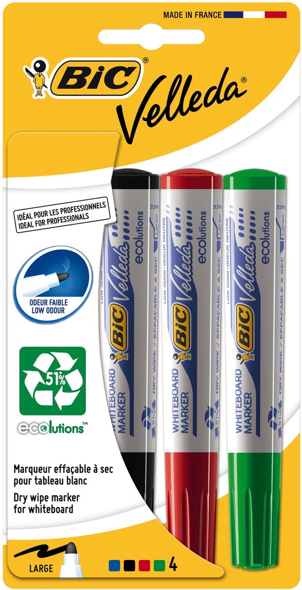 Whiteboard-marker Bic Velleda 4 Stuks Wit (5 Onderdelen) (4 Stuks)