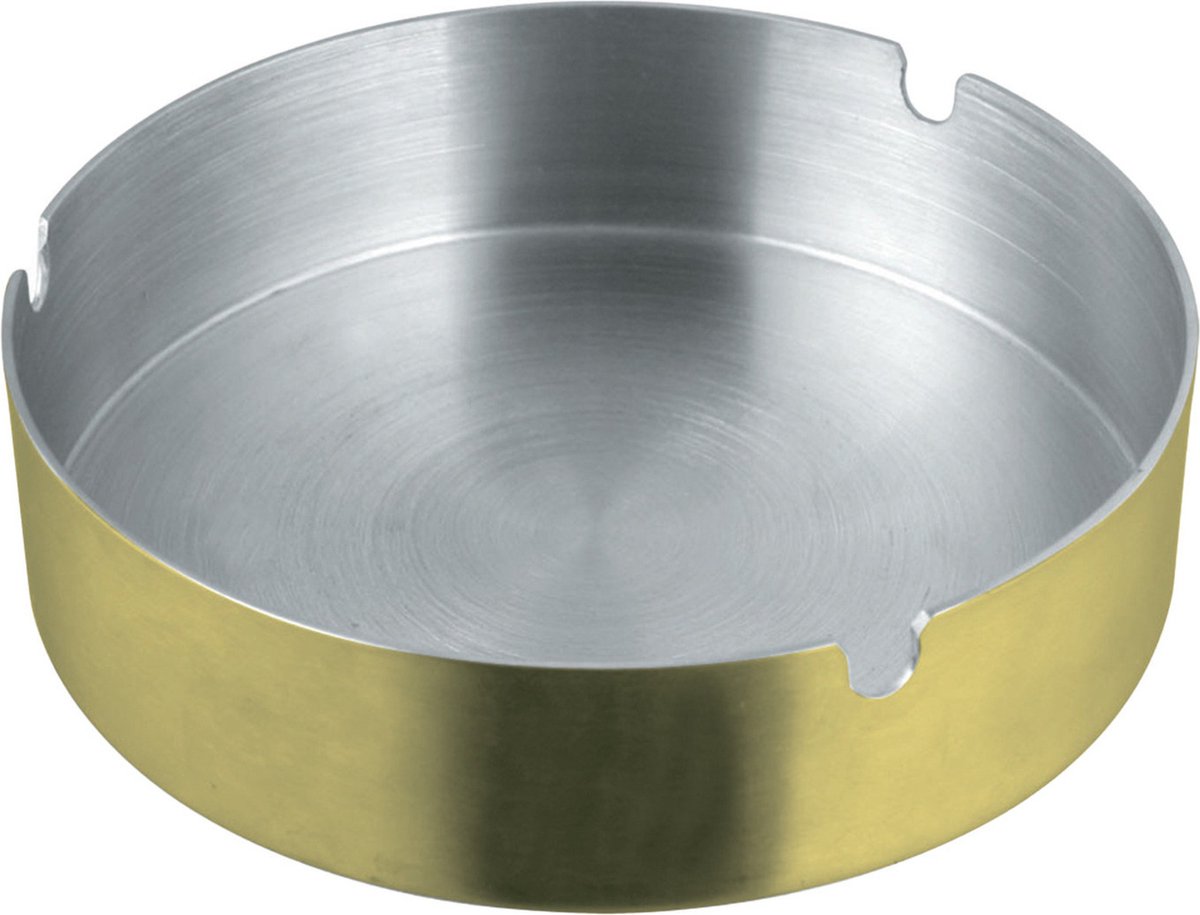 Goedkoopste Asbak rond - RVS metaal - goud metallic - 9 x 3 cm - buiten/binnen