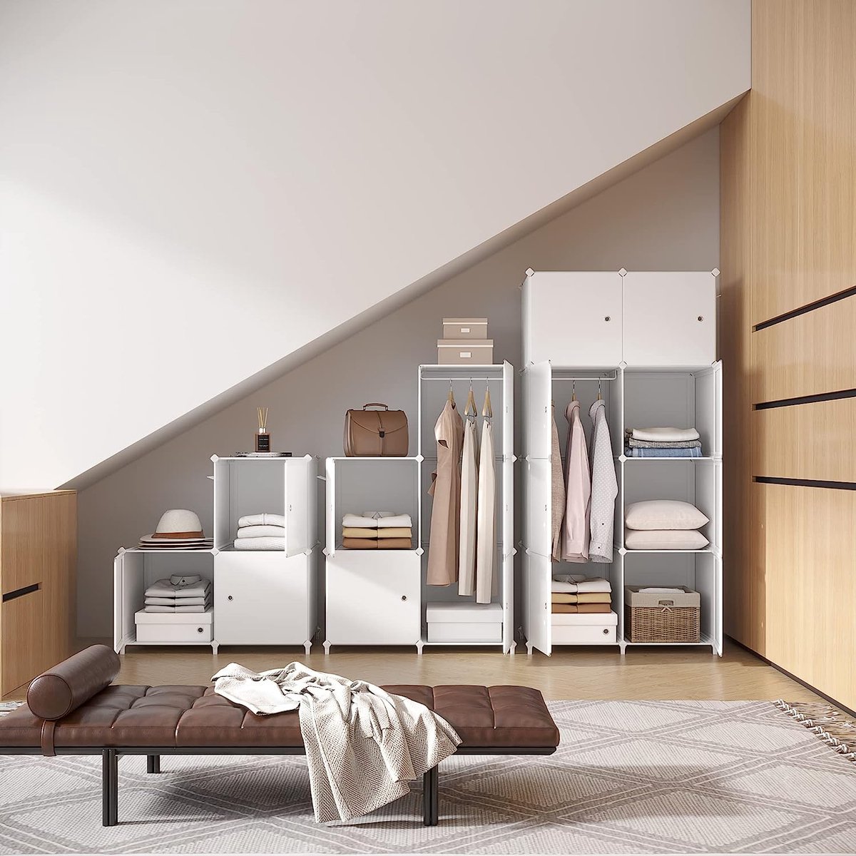 HOOBRO Kledingkast, garderobekast, modulaire kunststof kast met 16