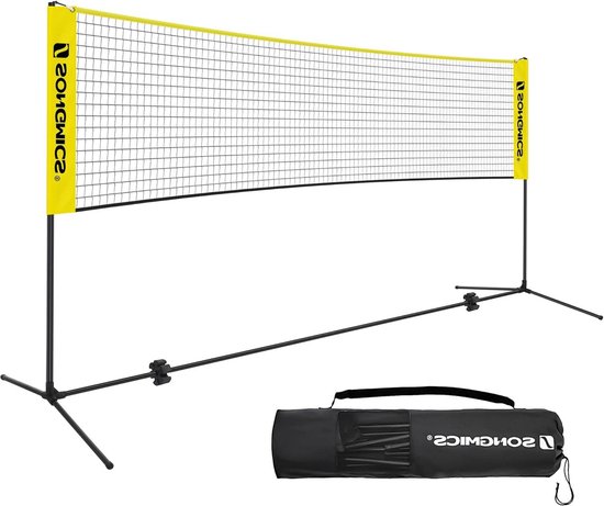 Hauki badmintonnet, tennisnet 500cm, zwart, H156cm, badmintonnet set incl. 3x shuttlecocks, transporttas, stevig ijzeren frame, draagbaar volleybalnet, trainingsnet binnen & buiten, tuin