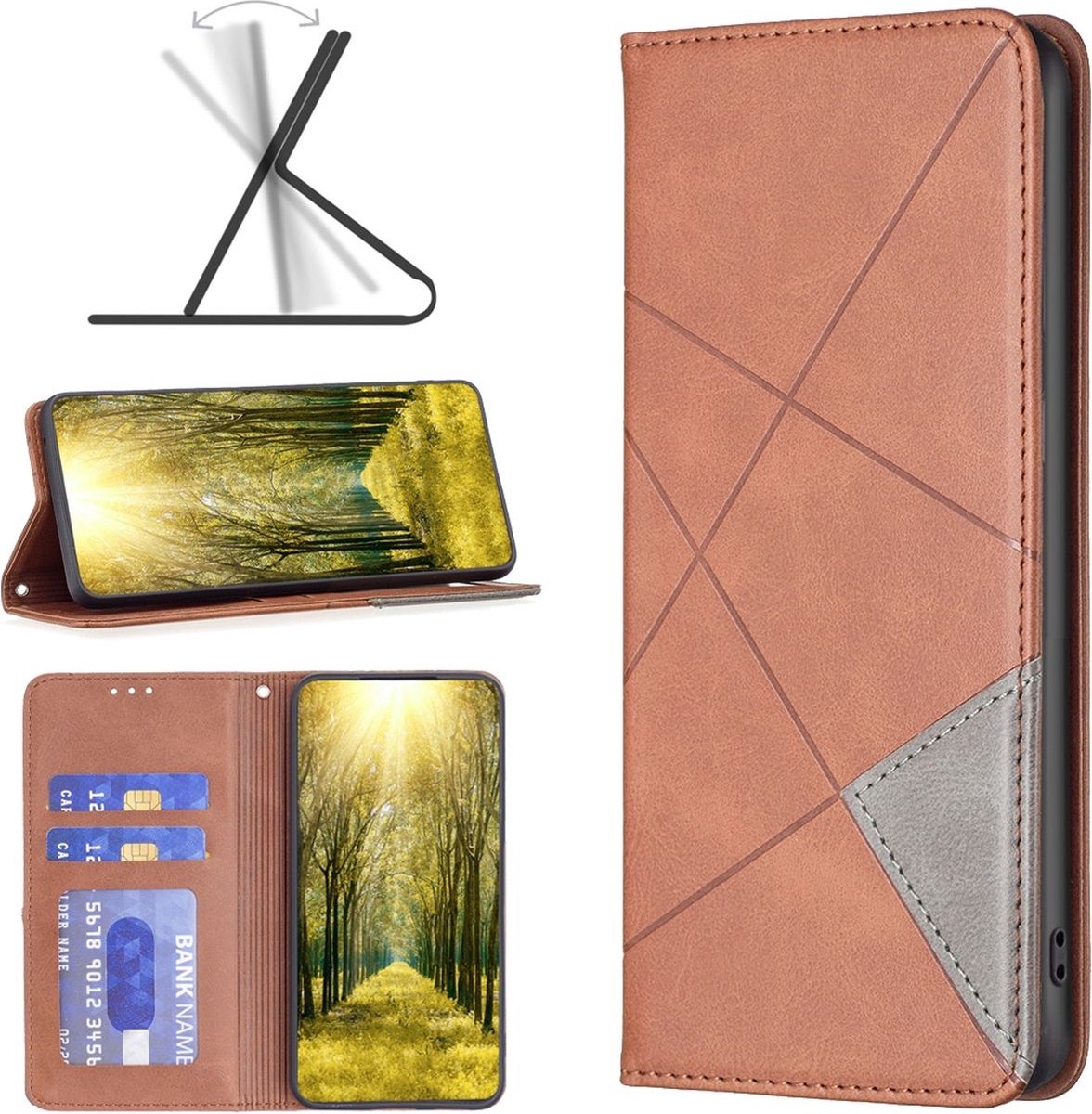 Mobigear Telefoonhoesje geschikt voor Xiaomi 12 Lite Hoesje | Mobigear Rhombus slim Bookcase | Pasjeshouder voor 2 Pasjes | Telefoonhoesje voor Pinpas / OV Kaart / Rijbewijs - Bruin