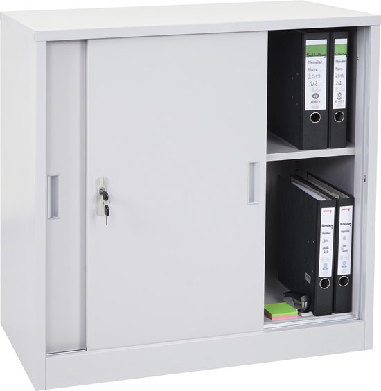 Archiefkast Boston MCW-F41, stalen kantoorkast, met afsluitbare schuifdeuren 90x90x45cm ~ grijs