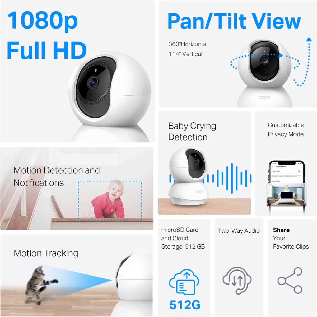 Afbeelding 3 van Tapo C200 Beveiligingscamera binnen 2 pak - 1080P- Full HD- Pan/Tilt - WiFi camera