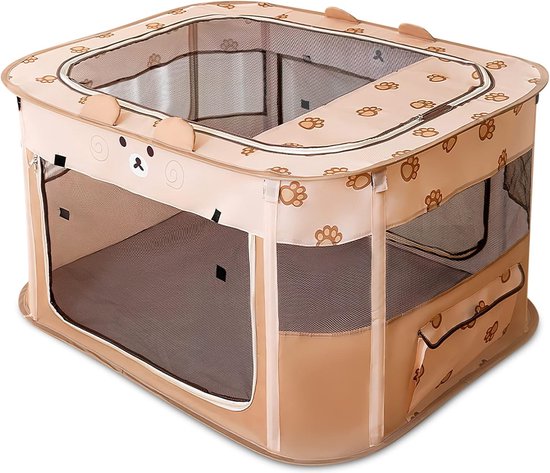 Foto: Opvouwbare huisdierhok draagbare kattenbox hondentent hondenbench hondenbench hondenkooi voor hond puppy buitenren met afneembaar net met ritssluiting bovenkennel met gratis