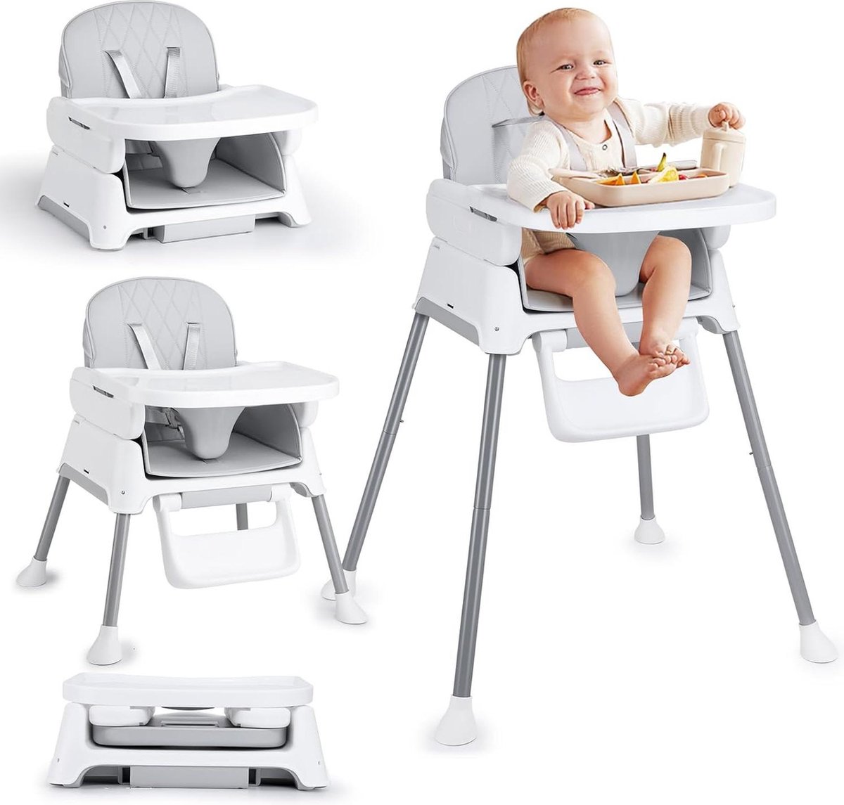 Image of 3-in-1 babystoel converteerbaar verstelbaar voor baby's en peuters - compact licht draagbaar - gemakkelijk te reinigen grijs