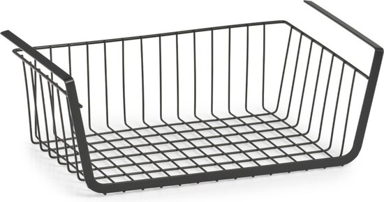 Zeller Opberg/opruim hangmandje - 41 x 26 x 15 cm - Kastmandje - zwart - Opberg/opruimmand - Hangmanden voor in de kast