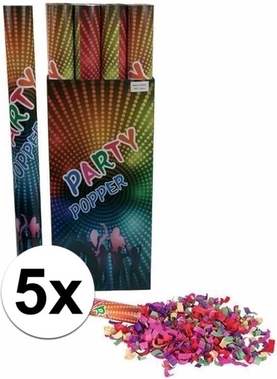 Confetti kanon in een kleurenmix - 5x - Papieren confetti snippers shooter - 80 cm - feestartikelen