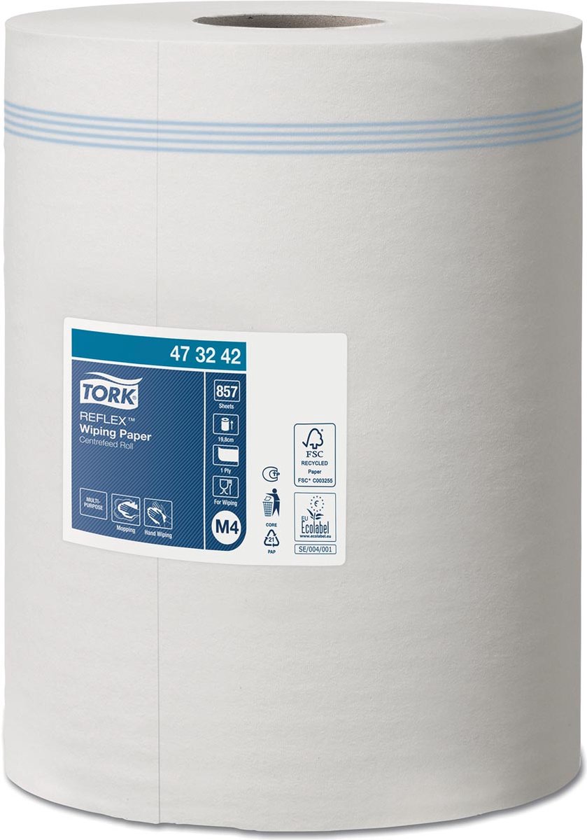 Goedkoopste Tork Reflex™ Centerfeed Poetspapier Wit M4, Multifunctioneel, 6 x 857 vellen (473242