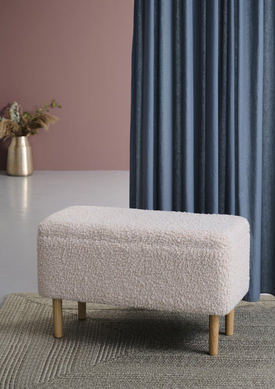 Banc nounours avec rangement Lisomme Sem - L78 x P39 x H46 cm - Blanc cassé