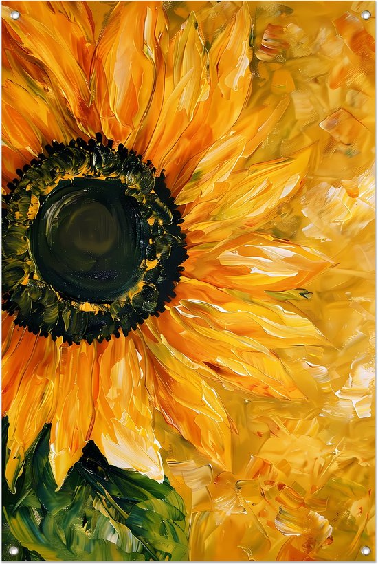 BEE ON BLOOM Metalen zonnebloem wanddecoratie 60 cm voor binnen en buiten | Perfect zonnebloemdecor voor veranda, terras, keuken | Rustiek gele individueel handgeschilderde bloemblaadjes