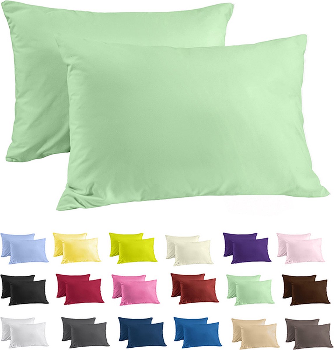 Zavelo Katoen Kussenslopen Deluxe Pastel Groen - 60 x 70 cm - set van 2 - 100% Katoen - Hoogwaardige Hotelkwaliteit