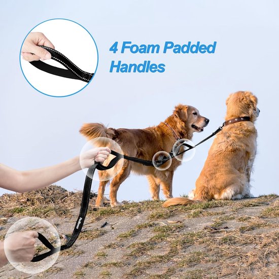 PetBonus Dubbele Hondenriem Voor 2 Honden, Geen Klitten Robuuste Nylon Hondenlijn Reflecterend Dubbele Riem Voor Grote En Middelgrote Honden 1 2 Cm
