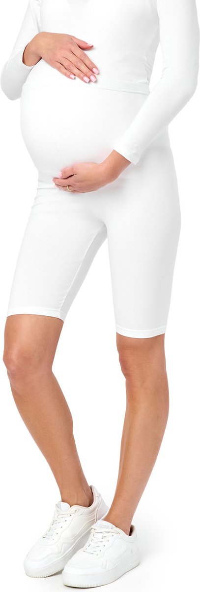 Be Mammy BE-BE20-228-LE Dames Zwangerschapsleggings - Kort - Katoen - Elasthan - Yogabroek - Wit - M