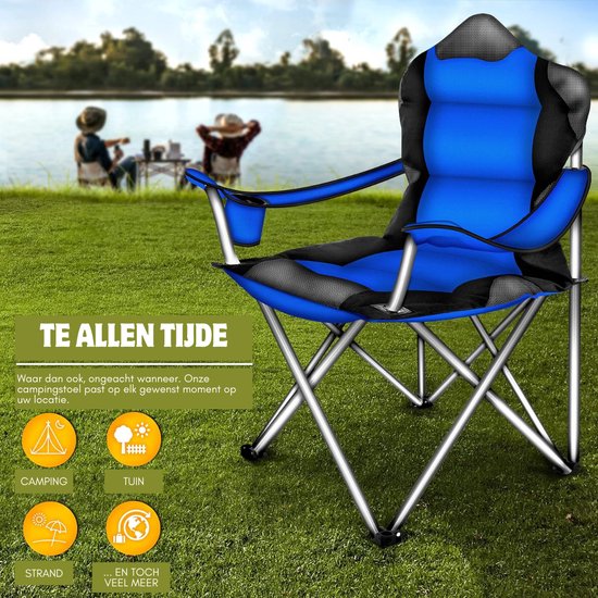 COSTWAY Dubbele Campingstoel Met Parasol – Opvouwbare Visstoel Voor Koppels – Inclusief Bekerhouders En Koeltas – Draagvermogen 100 Kg Per Stoel – Diepblauw – 55 X 85 X 161 Cm 4 miniatura