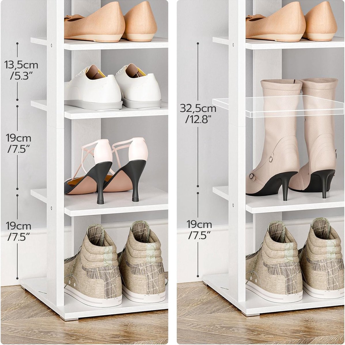 Schoenenrek, Verticaal schoenenkast, 10-laags hoekschoenenrek, Smal