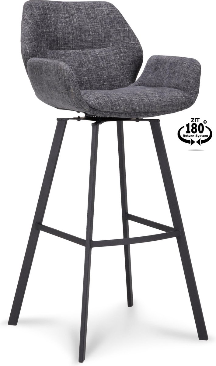 Icon Living - Barkruk Vila Zithoogte 80- Stof Miami Darkgrey - 180° Terugdraaisysteem
