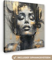 Canvas schilderij 50x50 cm - Wanddecoratie Vrouw - Kunst - Goud - Abstract - Glamour - Muurdecoratie woonkamer - Kamer decoratie modern - Abstracte schilderijen