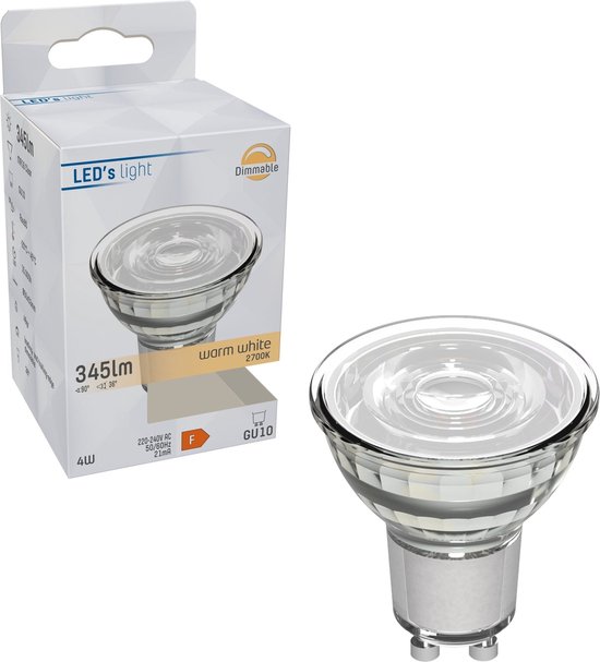 LED's Light Dimbare LED GU10 lamp - Dimbaar warm wit licht - 4W/50W - 345 lm