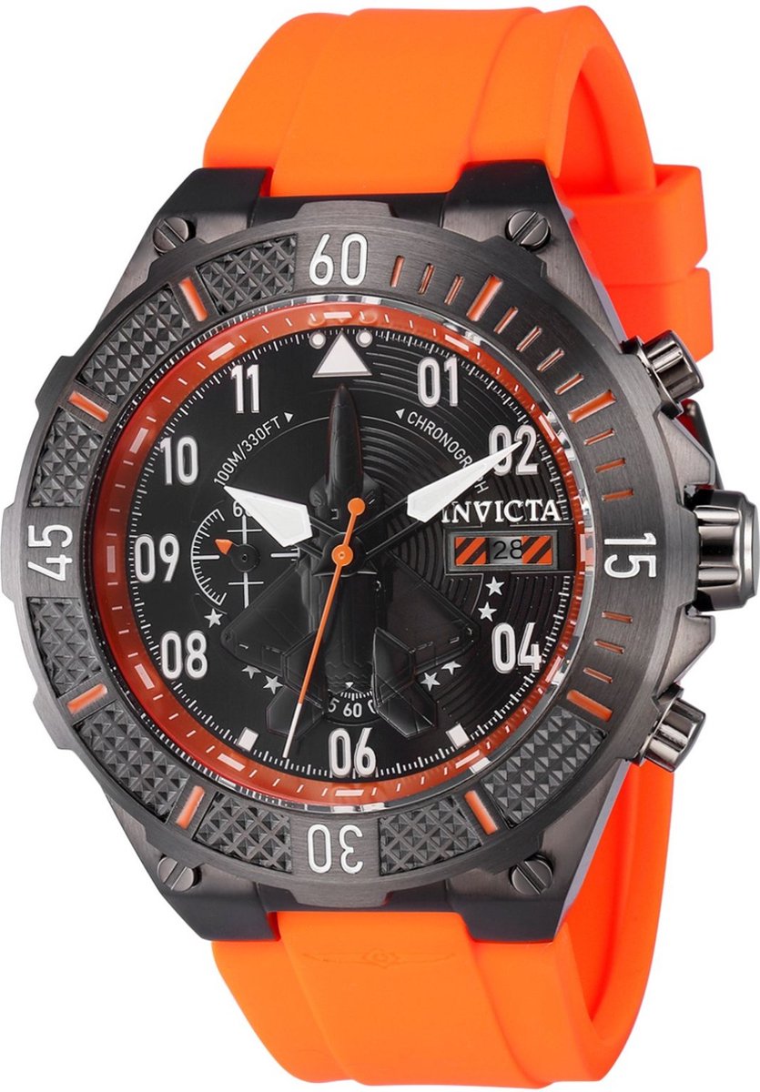 Invicta Aviator 39896 Heren Horloge - Waterdicht - Analoog - Quartz Uurwerk - Roestvrij Staal met zwarte Wijzerplaat - 50mm