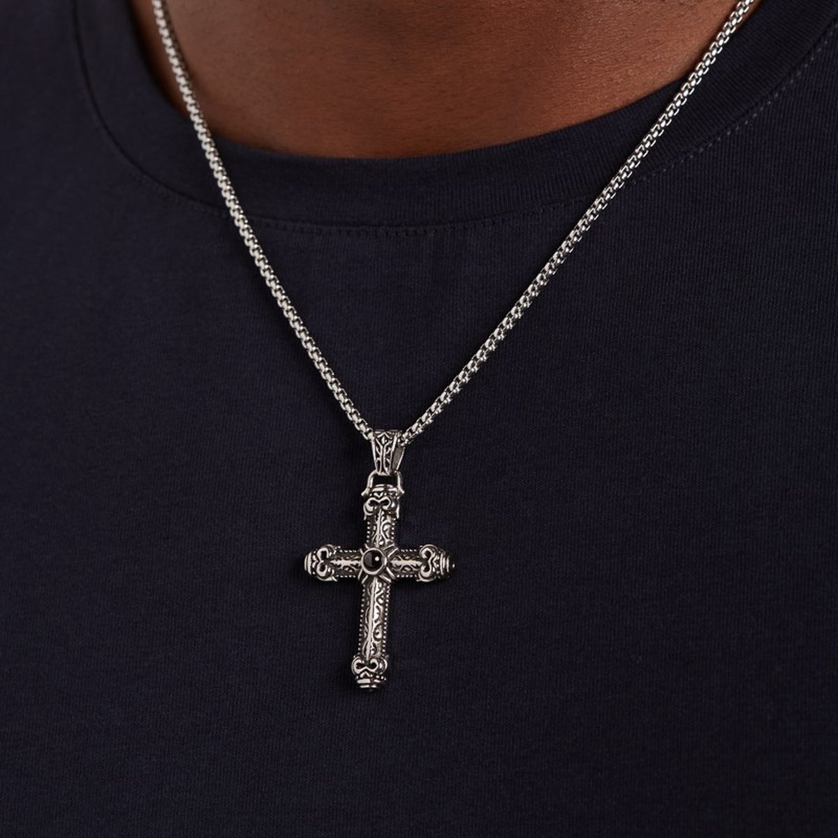 DVRK Heren kruis ketting zilver 316L roestvrij stalen basis kruis