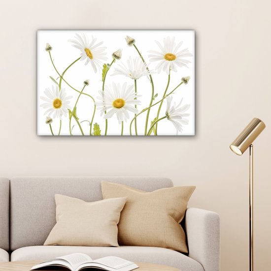 Peinture sur toile - Canvasdoek - Fleurs - Marguerite - Wit - Jaune - Plantes - Décoration murale - 150x100 cm - Photo sur toile
