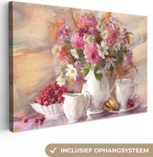 OneMillionCanvasses - Canvas - Bloemen - Olieverf - Vaas - Boeket - Kunst - Schilderijen op canvas - Canvas doek - 150x100 cm - Foto op canvas - Wanddecoratie - Woonkamer