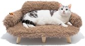Afneembare wasbare hoes voor kattenbed - 66 x 46,5 x 21,5 cm, verhoogde houten huisdierbank voor katten en kleine hond