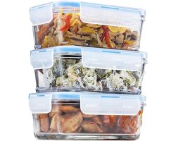 100% Leakproof BPA Free Glass Food Containers with Lid - 3 Pack - Lockable Lids - Freezer to Oven Suitable - Meal Preparation and Storage