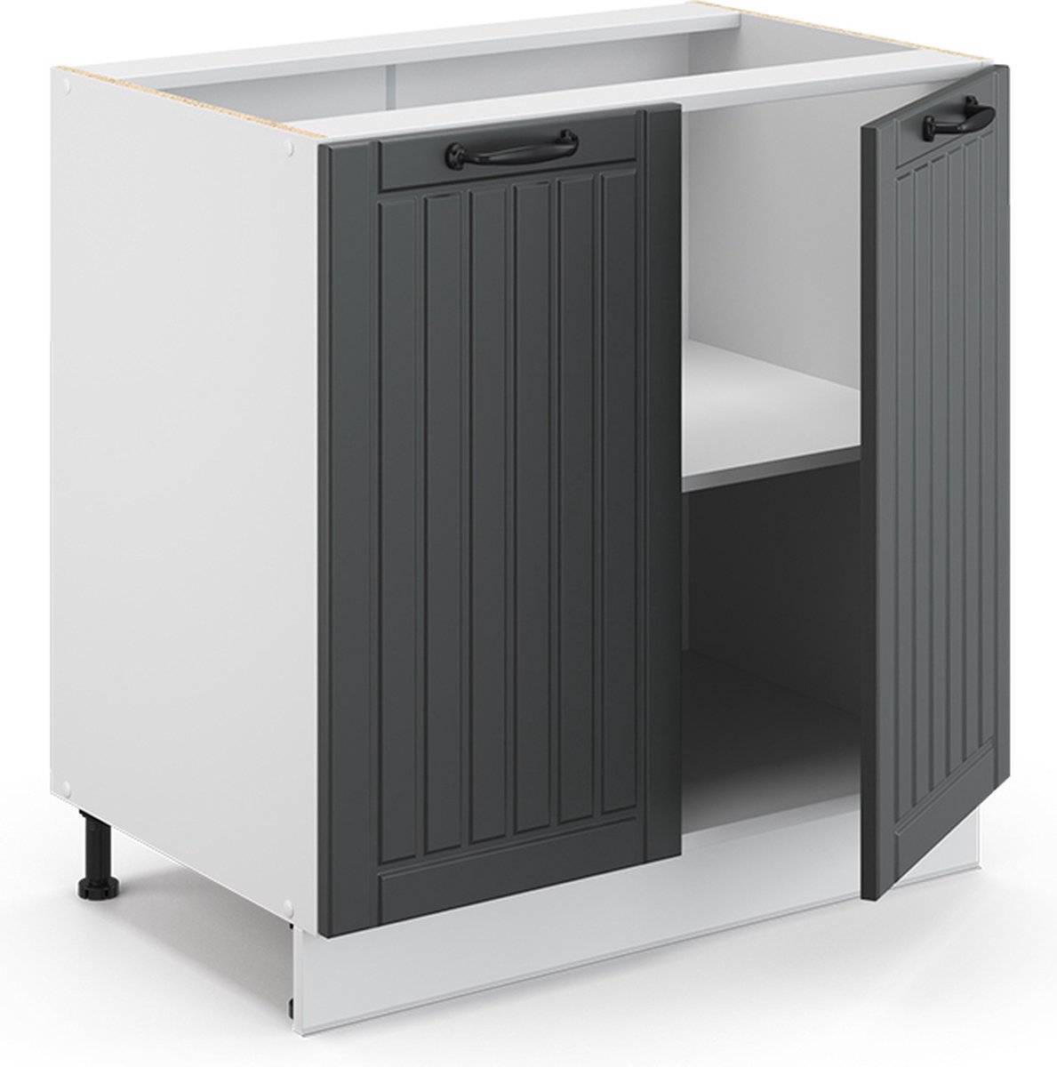 Vicco Keukenonderkast Fame-Line, Donkergrijs/Wit, 80 cm goudkleurig eiken werkblad