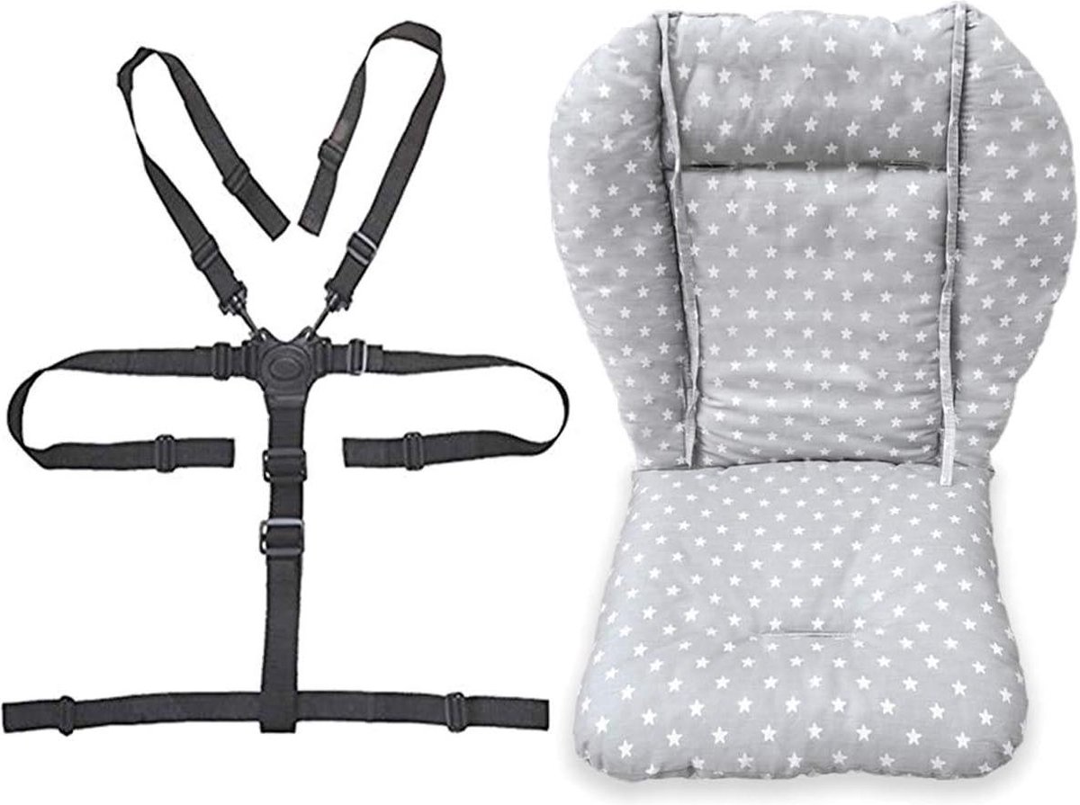 Zitkussen Liner Mat Pad Cover voor Baby Kinderstoel - Bestand en Hoge Stoel Riemen (5 Punt Harness) - Mode Grijs