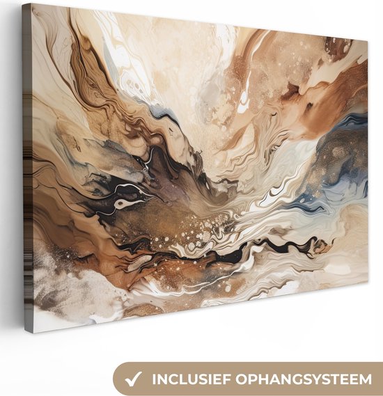 Canvas schilderij 120x80 cm - Abstract beige schilderij - Kamer decoratie accessoires - Schilderijen woonkamer - Wanddecoratie slaapkamer - Muurdecoratie keuken - Wanddoek interieur binnen - Woondecoratie huis - Verf kunst