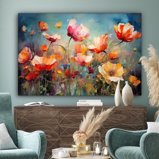 Peinture sur toile fleurs 180x120 cm - Art abstrait peint à la main - Décoration de maison salon aquarelle colorée - Peintures murales de Cuisine - Accessoires de Décoration murale - Décorations d'intérieur de chambre - Toile murale nature botanique