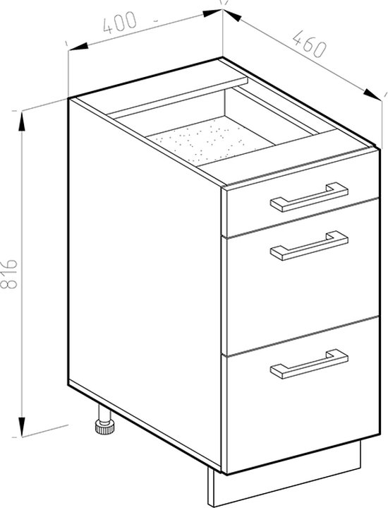 Vicco Meuble bas de cuisine R- Line, Wit/ Wit, 40 cm avec tiroirs, sans plan de travail