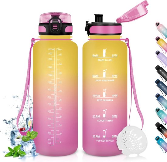 MYFOREST Drinkfles, BPA-vrij, 1 liter drinkfles met rietje en tijdmarkeringen, 1000 ml waterfles MYFOREST Drinkfles, BPA-vrij, 1 liter drinkfles met rietje en tijdmarkeringen, 1000 ml waterfles