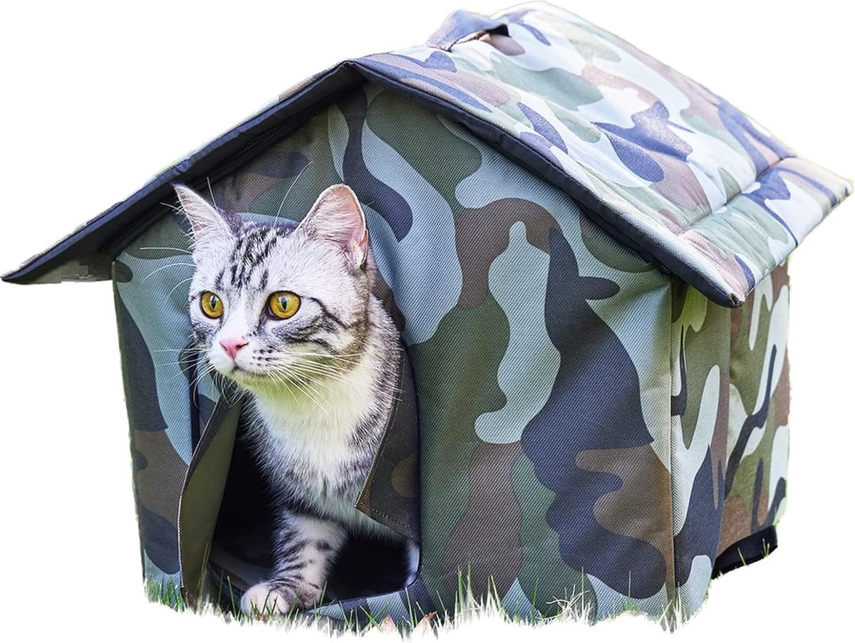 Abri Extérieur Imperméable Pour Chat - Niche Confortable Pour Chats Errants, Petits Chiens, Lapins - Avec Toit Débordant Et Rideaux - Jardin, Camping - 6