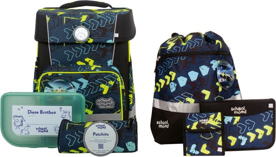 School-Mood Sac d'école Champion mit LED Patchy Schulranzen-Set 7 pièces Elias Bleu marine